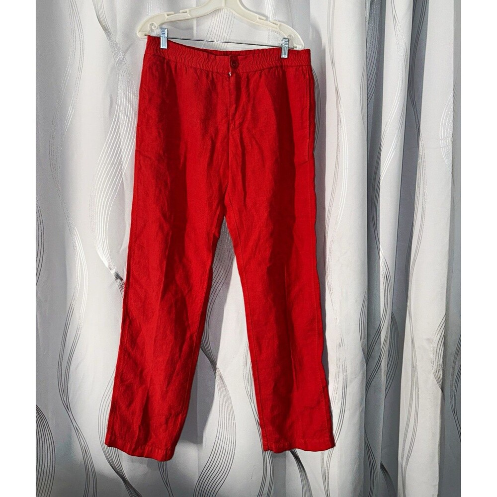Vilebrequin Collection Men's Red Solid Casual Pants Flat Front Button Pockets